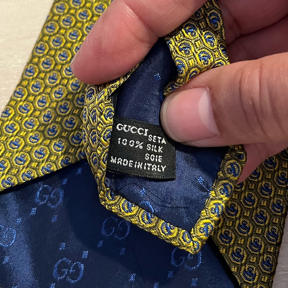 Gucci Vintage Blue and Yellow Silk Tie - Picture 5 of 5